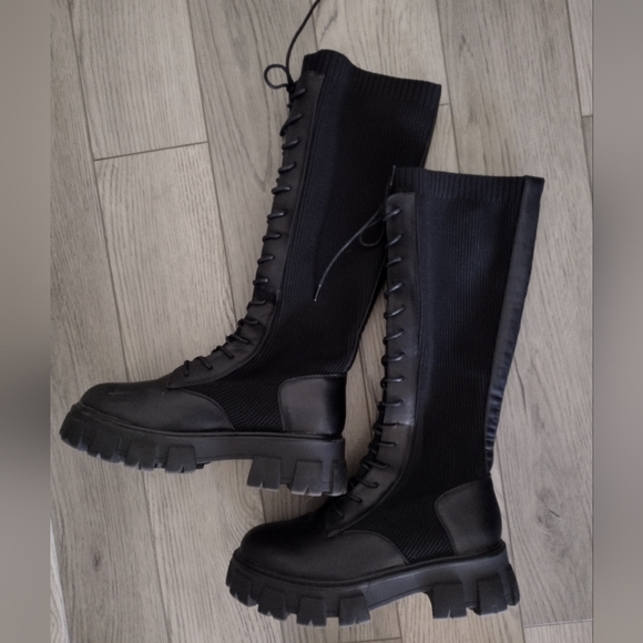 CALL IT SPRING Leahh Black Moto Knee High Boots Size 7 1/2 CHUNKY HEEL - Picture 7 of 9